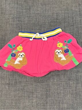 Mini Boden Bright Pink Skirt with Sloth Appliqués